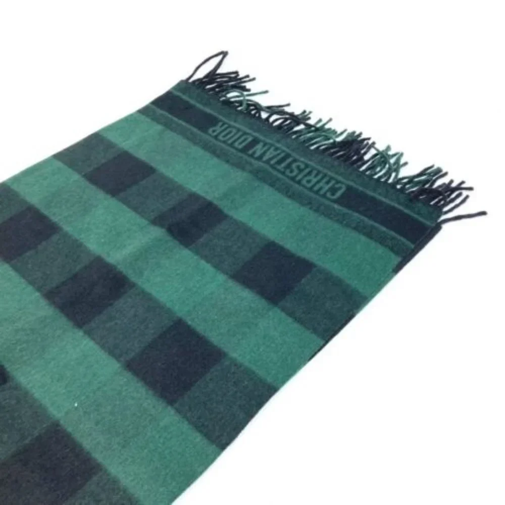 DIOR 95CHE200100 Logo fringe Large format shawl Scarf wool / Angola Green/Black